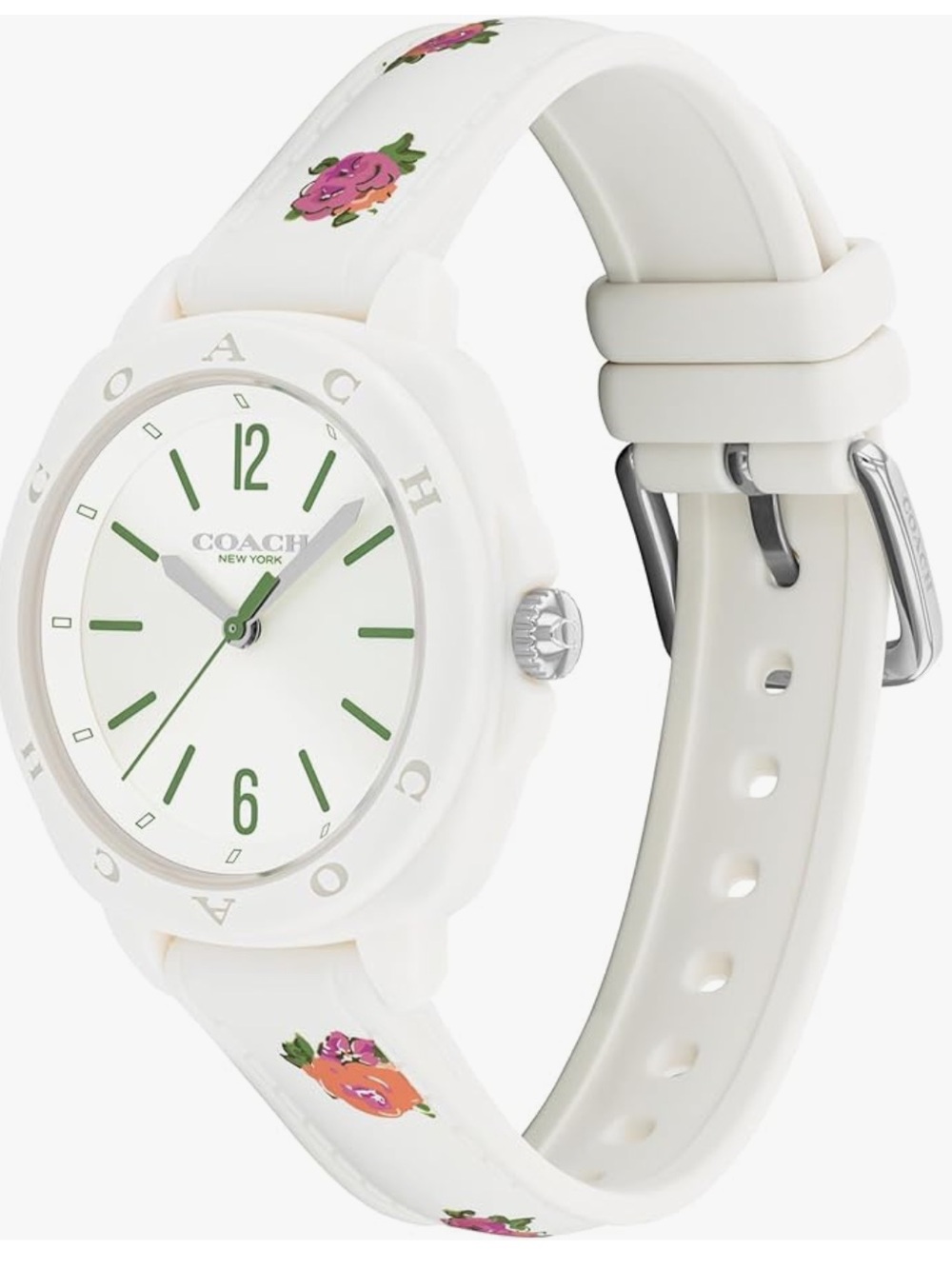 Luxury!! Coach White Silicone Watch with Green Dial Accents